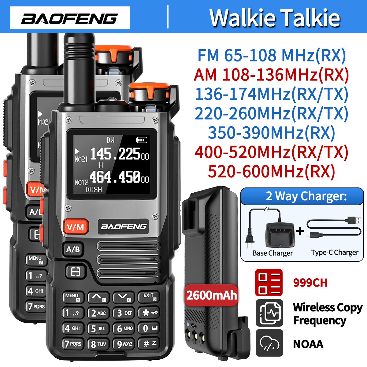 1/2 個 Baofeng UV-K61 トランシーバー マルチバンド ワイヤレス コピー周波数 999CH Type-C AM DTMF NOAA UV-5R UV 5RH K6 K5(8) アマチュア無線