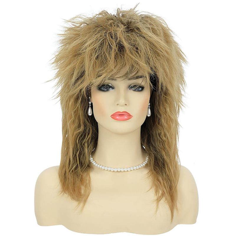 HAIRJOY 人工毛 80s ティナ歌姫衣装ウィッグ女性のためのビッグブロンドロッカーボラかつらグラムパンクロックロックスターコスプレウィッグ