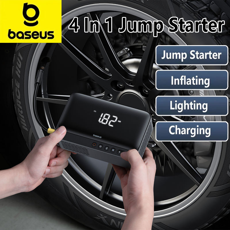Baseus 4 in 1 車ジャンプスターター LED 照明 600A ポータブル車のバッテリー充電器パワーバンクタイヤインフレーターポンプエアコンプレッサー