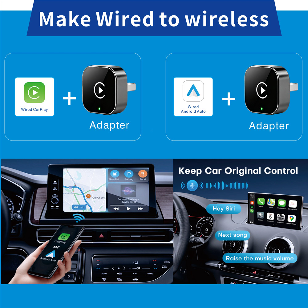 2in1 ワイヤレス CarPlay アダプター、Apple CarPlay 用有線 - ワイヤレス ドングル