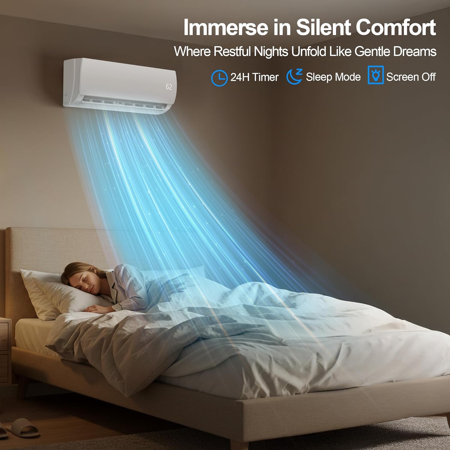 9000 BTU ミニスプリット AC/ヒーター、19 SEER2 110V ダクトレスインバーター、450 平方フィート冷却、プレチャージコンデンサー、ヒートポンプ、カスタム