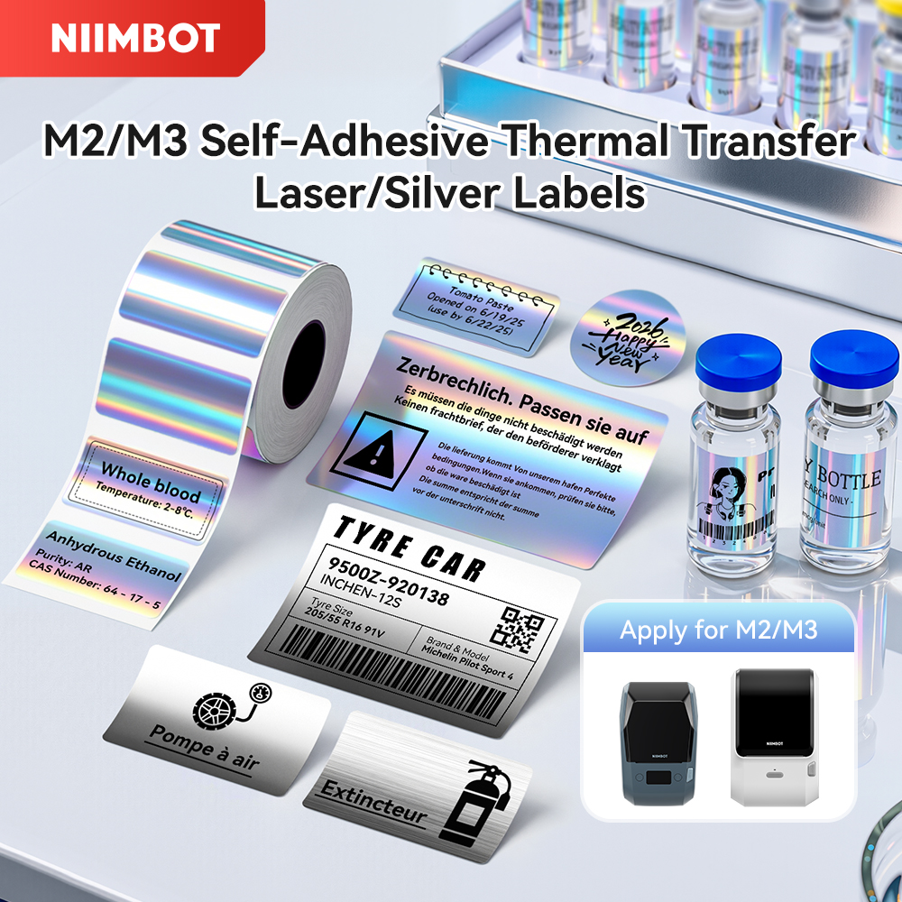 レーザーステッカー自己粘着熱転写ラベル Niimbot M2/M3 プリンタ DIY シルバーラベルステッカーオフィス/家庭/屋外用