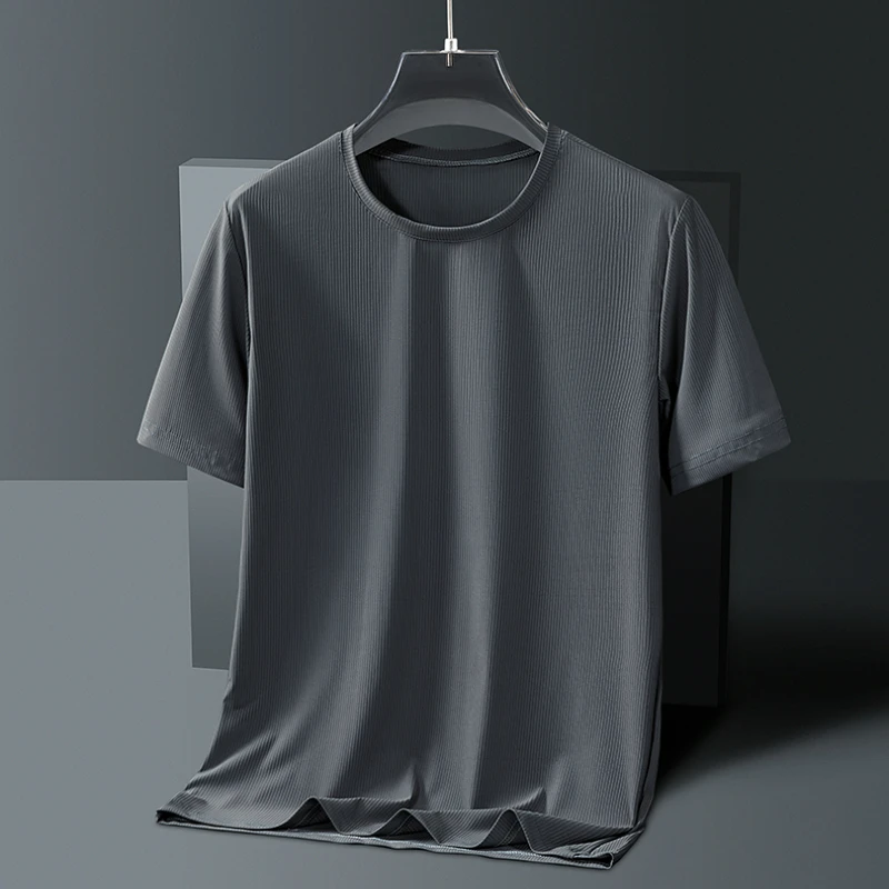 プラスサイズ L-8XL アイスシルク跡のない Tシャツ速乾性メンズライトソリッドカラー半袖トップシルク通気性メンズ Tシャツ