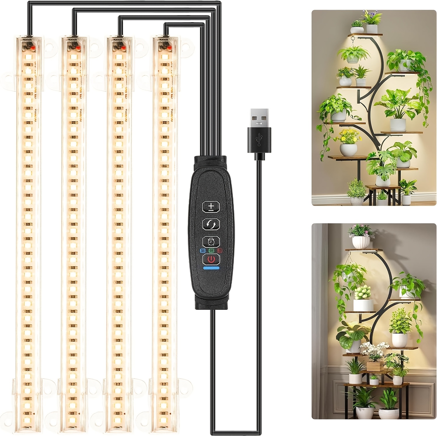 8.6 インチ フルスペクトル LED 成長ストリップ (3500K)、10 調光レベル、自動タイマー、苗、多肉植物用