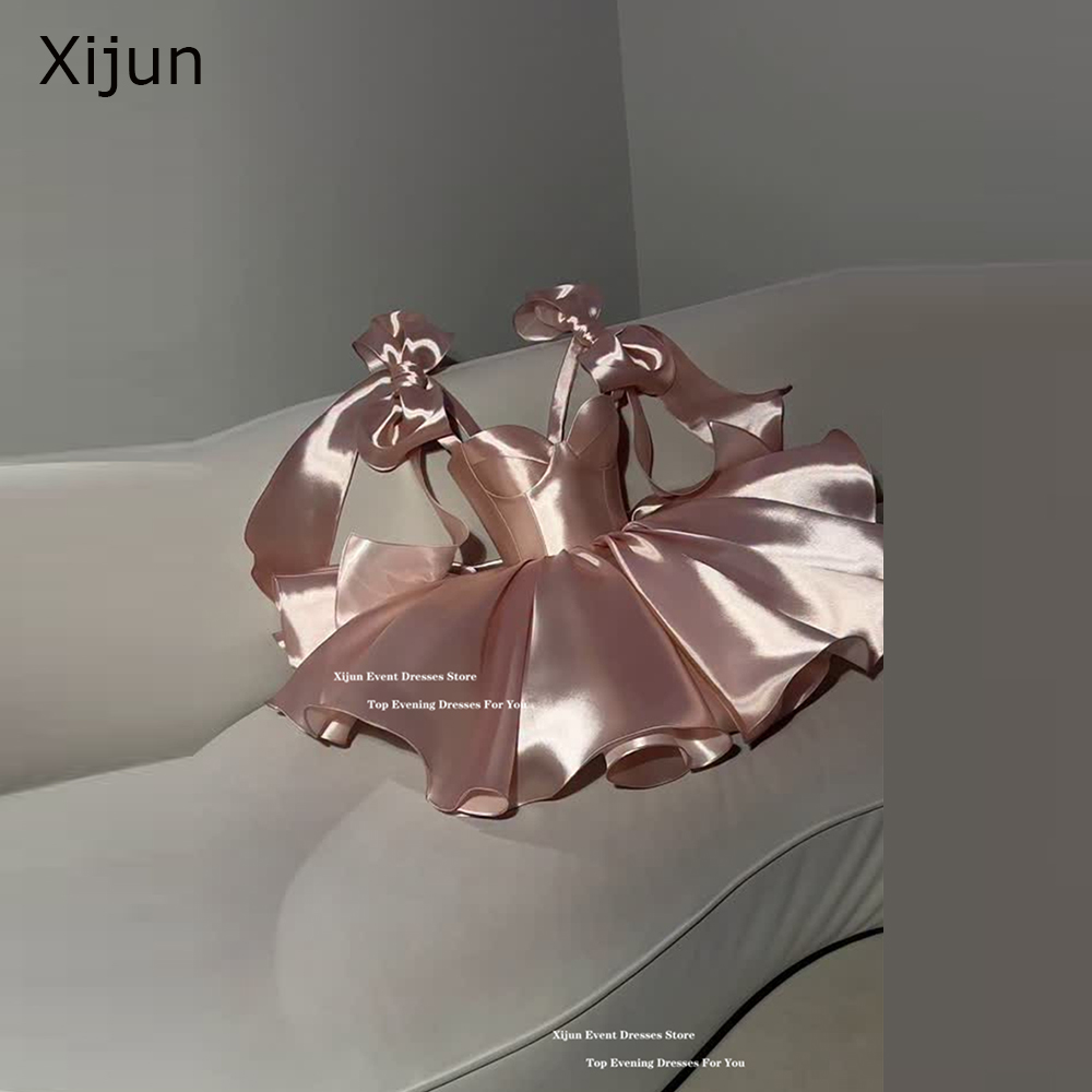 Xijun モダンピンクのイブニングドレスボウストラップオフショルダーウエディングドレス恋人フォーマル誕生日パーティードレスカスタマイズ
