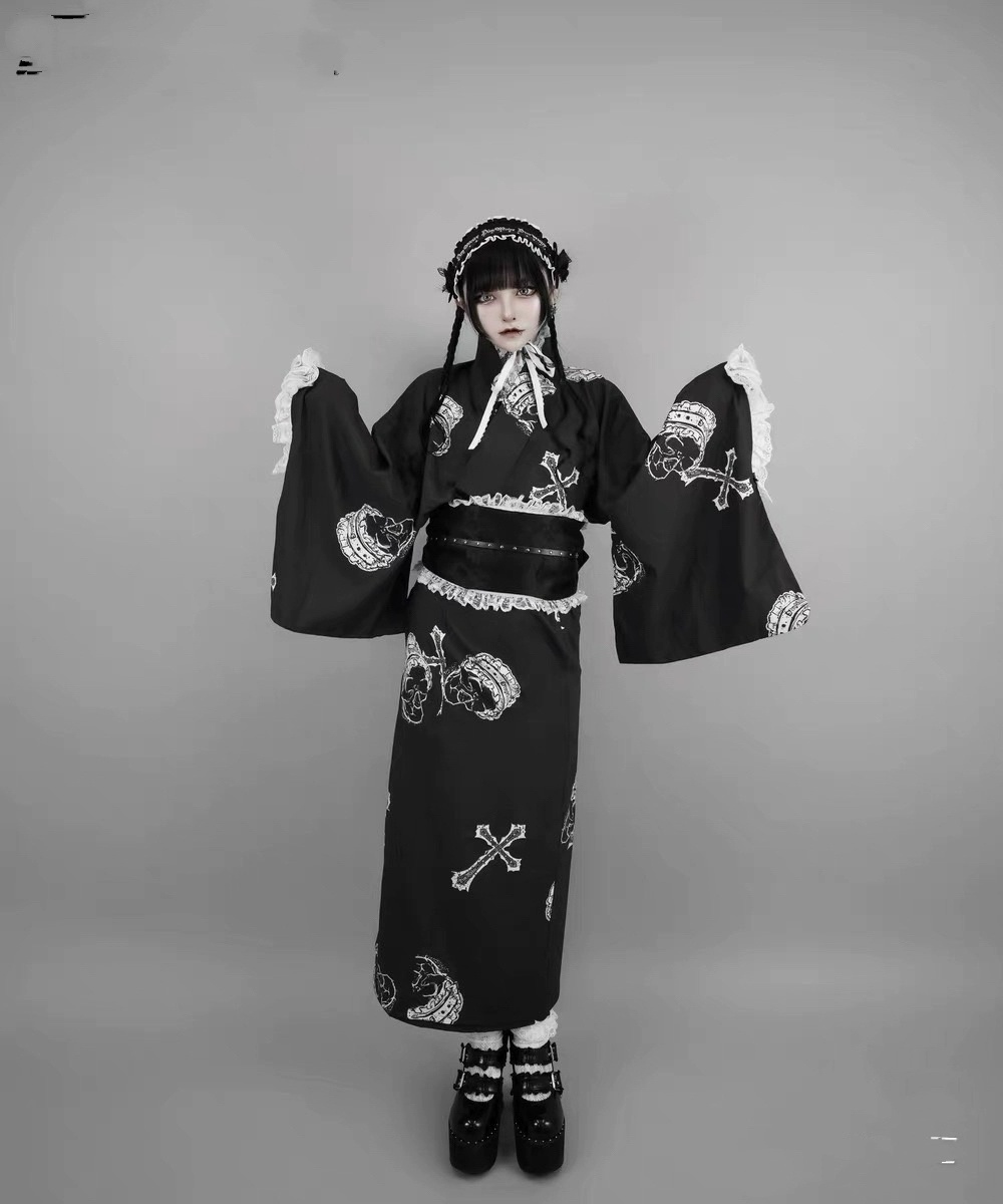 女性用日本の浴衣着物 - 花柄蝶プリント、通気性ポリエステル、夏のカジュアルウェアのみの浴衣