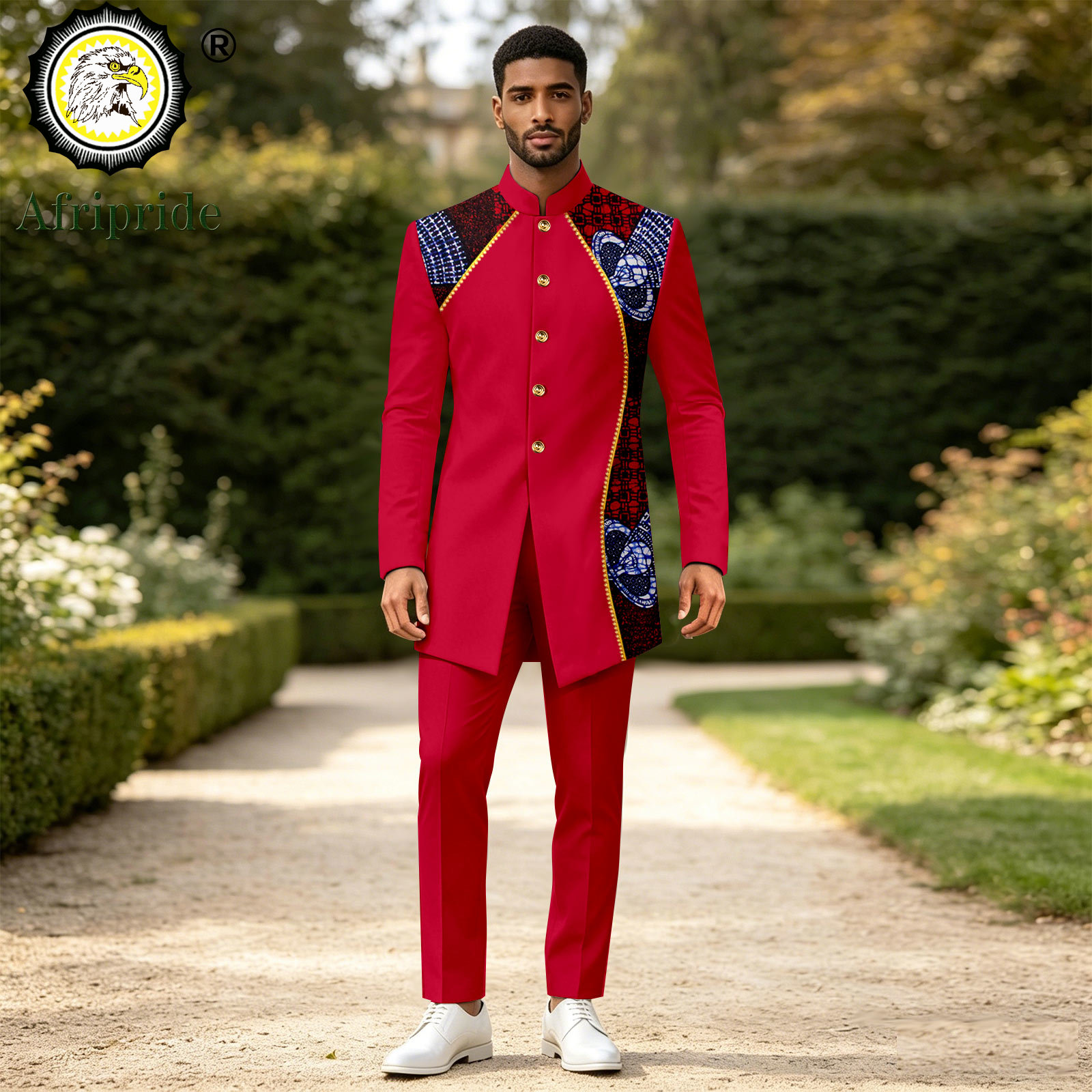 アフリカ男性用スーツクラシックシングルブレストプリントブレザーとパンツセット Dashiki パーティー結婚式イブニングスリムフィット衣装 2616086