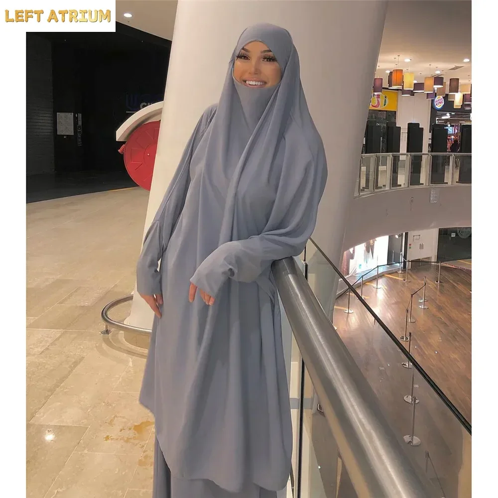 16 色アバヤ Khimar セットカフタン 2 個ラマダンロングヒジャーブドレスイスラム教徒の祈りの衣服ドレススーツ女性トルコドバイ衣装