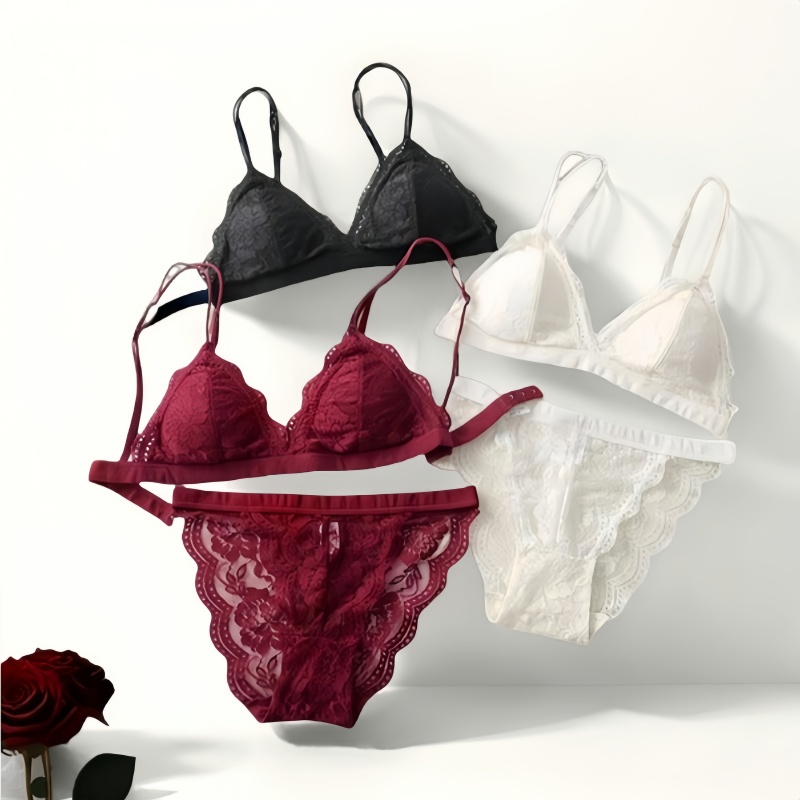 女性のレースのブラジャーとパンティーセット刺繍レース Bralette 下着セットプッシュアップブラジャー低ブリーフ女性のセクシーなランジェリーセット