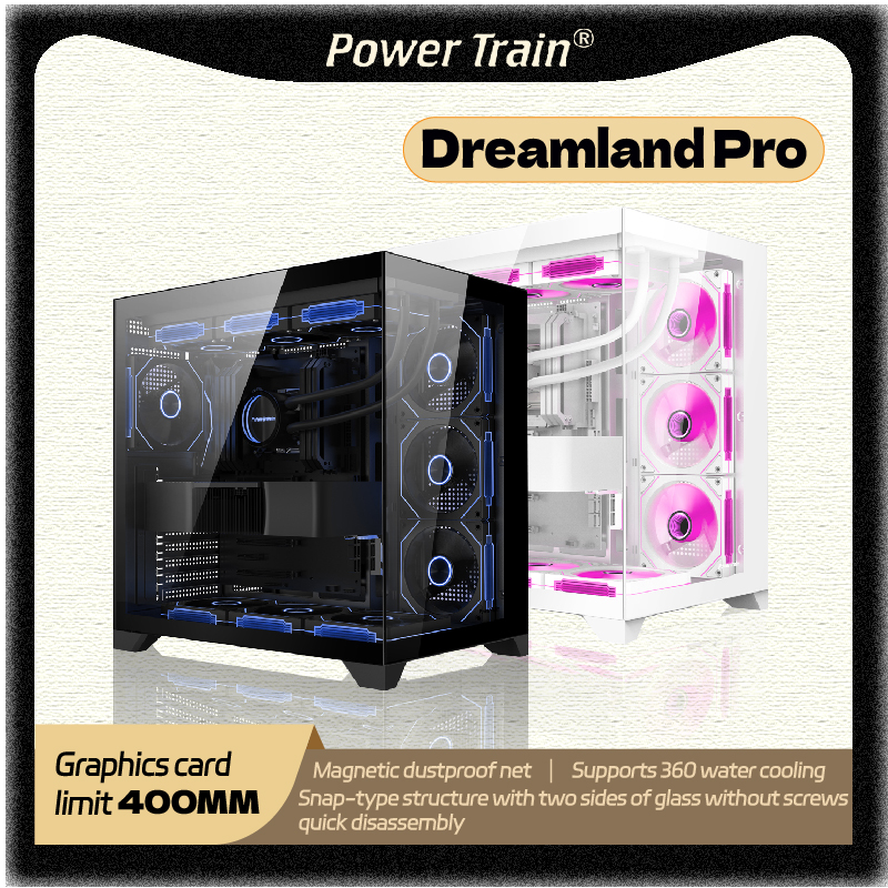 パワートレイン Dreamland PRO PC ゲームケース ATX MATX ITX マザーボード 360 水冷シービュールーム両面ガラスコンピュータ Cas