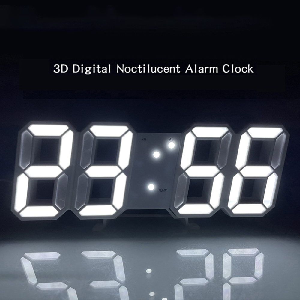 クリエイティブ 3D LED デジタル壁時計 USB 自動調光可能な目覚まし時計、温度日付付きホームオフィスキッチン装飾