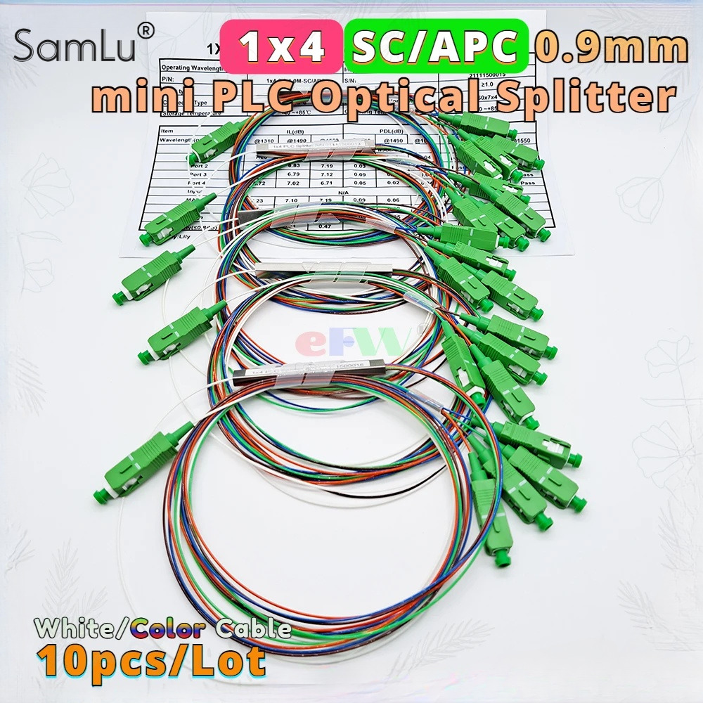 Envio 無料 10 個ロット 1x4 SC-APC ミニ 0.9 ミリメートル PLC 光ファイバースプリッターカラーファイバー 1*4 FTTH カプラー SC/APC 1-4 スプリッター