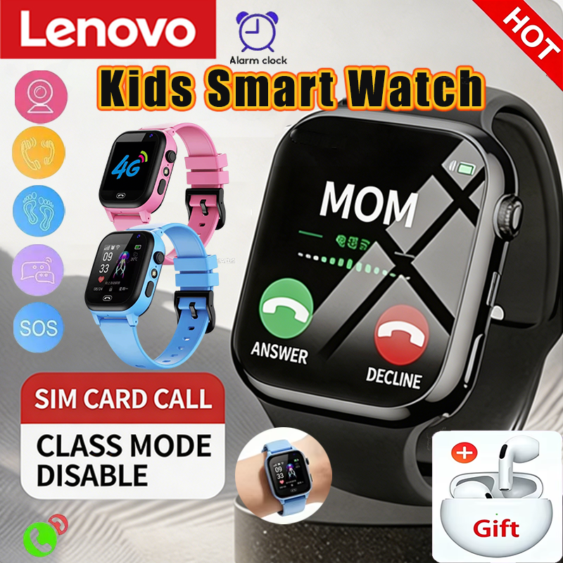 Lenovo 2027 Kids 5G Smart Watch GPS SOS Video Call HD Camera Waterproof SIM Card Support Earphone Child Watch for Boys & Girls