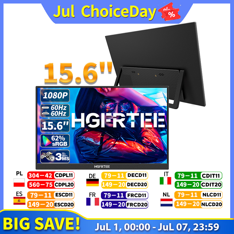 HGFRTEE 15.6 Inch Portable Monitor, FHD-IPS Laptop External Second Screen, Gaming Extended Display with Type-C HDMI