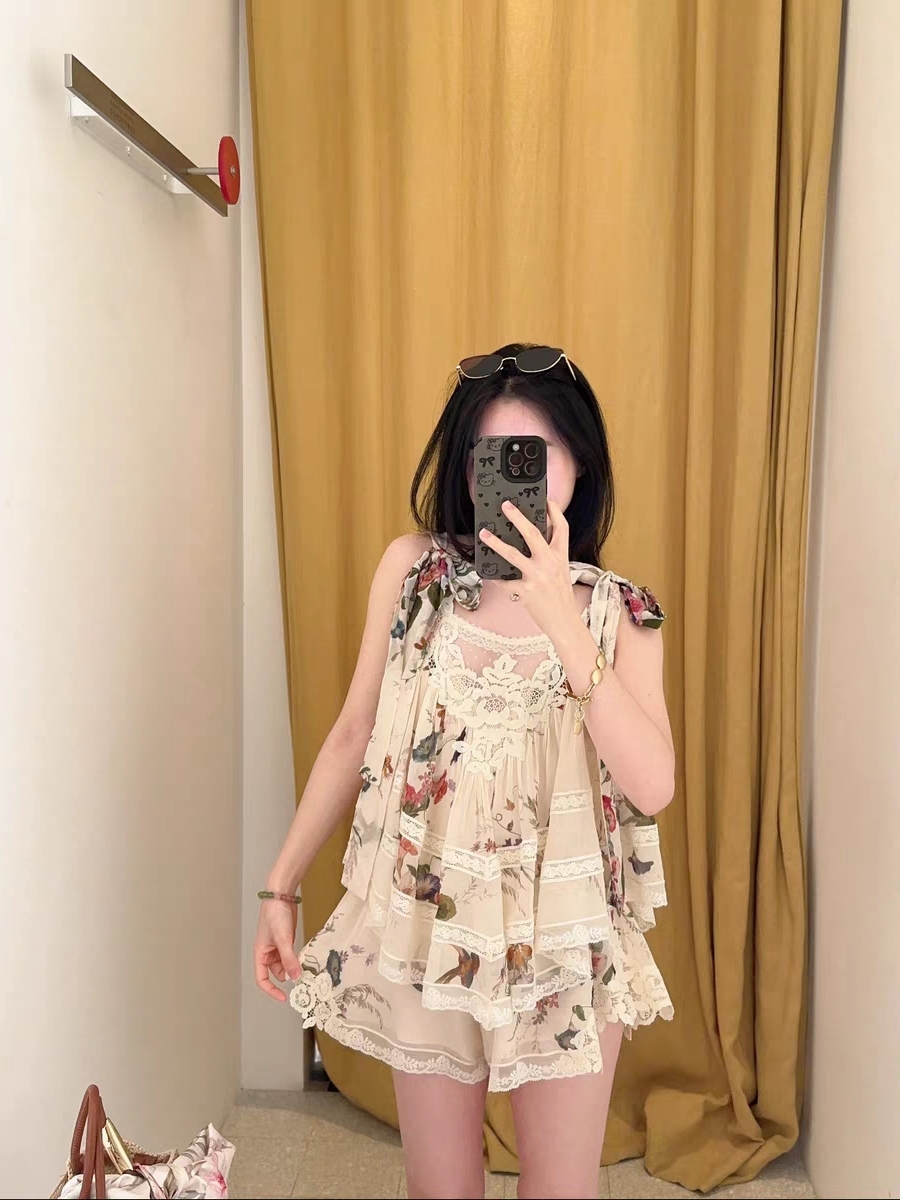 花柄痩身ベルト付きショートドレス女性のファッショナブルなノットウエストデザイン夏コレクションラウンドネック半袖ドレス