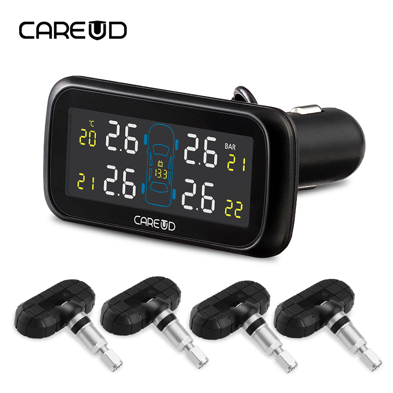 CAREUD U903 車ワイヤレス TPMS タイヤ空気圧監視システム 4 つの内部交換可能なバッテリーセンサー LCD ディスプレイ付き