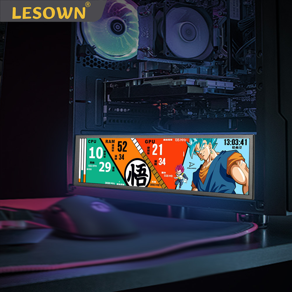 LESOWN IPS 1920x480 モニター 8.8 インチタッチ HDMI ワイドロングストレッチ GPU コンピュータケースサブスクリーンディスプレイ Raspberry PI DIY用