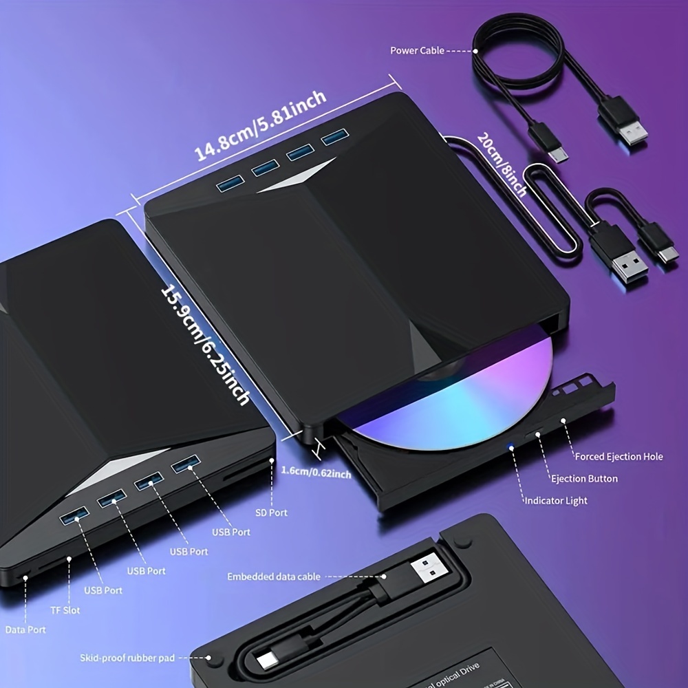 Deeppartner 多機能 DVD プレーヤー高速データ転送 7-in-1 光学ドライブ USB 3.0 Type-c 外部ポータブル CD/DVD リーダー