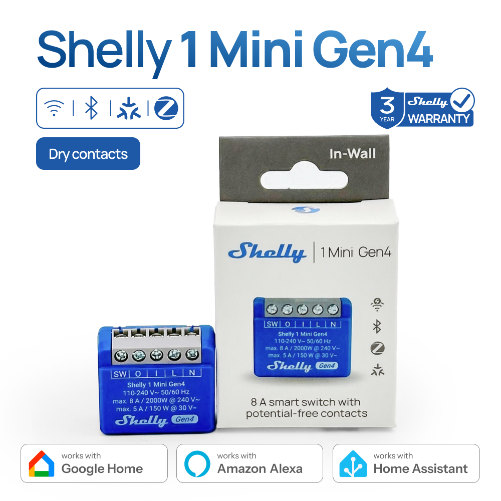 Shelly 1 Mini Gen4 Zigbee Dry Contac Matter スマートホーム WiFi スマートガレージドア スマートライフコントロール Alexa Google Home HomeKit
