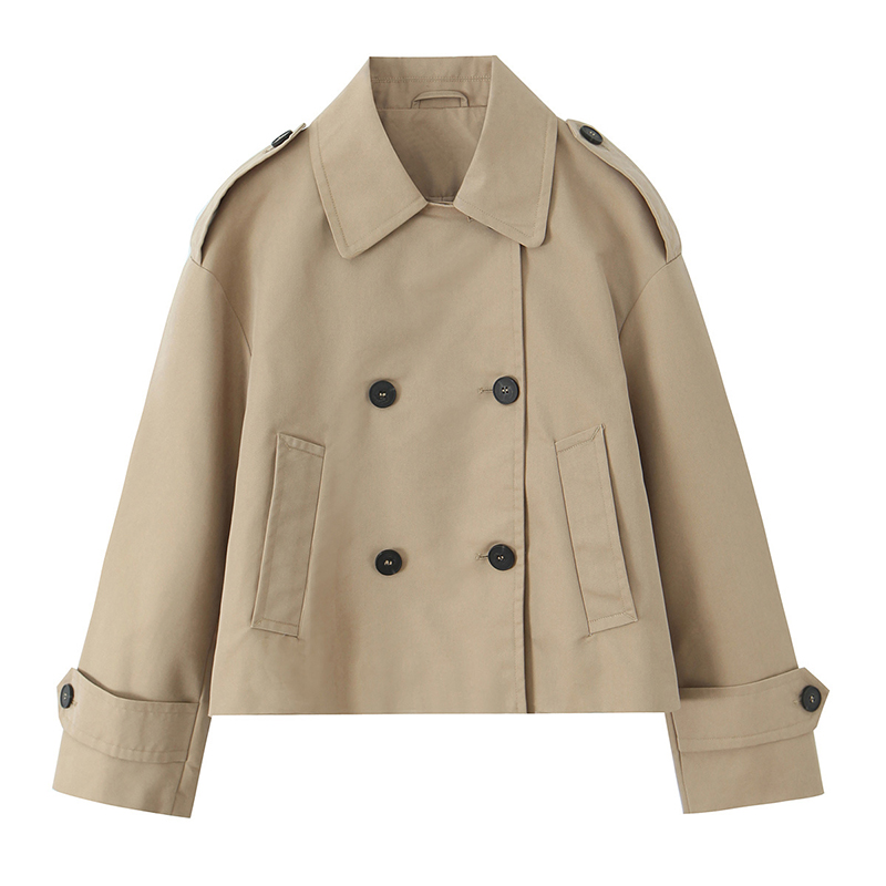Willshela 女性ファッションカーキダブルブレストショートトレンチジャケットヴィンテージノッチネック長袖女性のシックなレディコート衣装