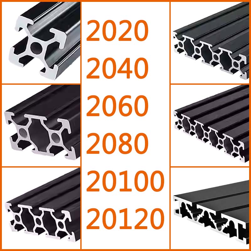 2020 2040 2060 2080 20100 20120 ブラックアルミプロファイル DIY フレームワークリニアレール押出 CNC 3D プリンタ部品 T スロットフレーミング