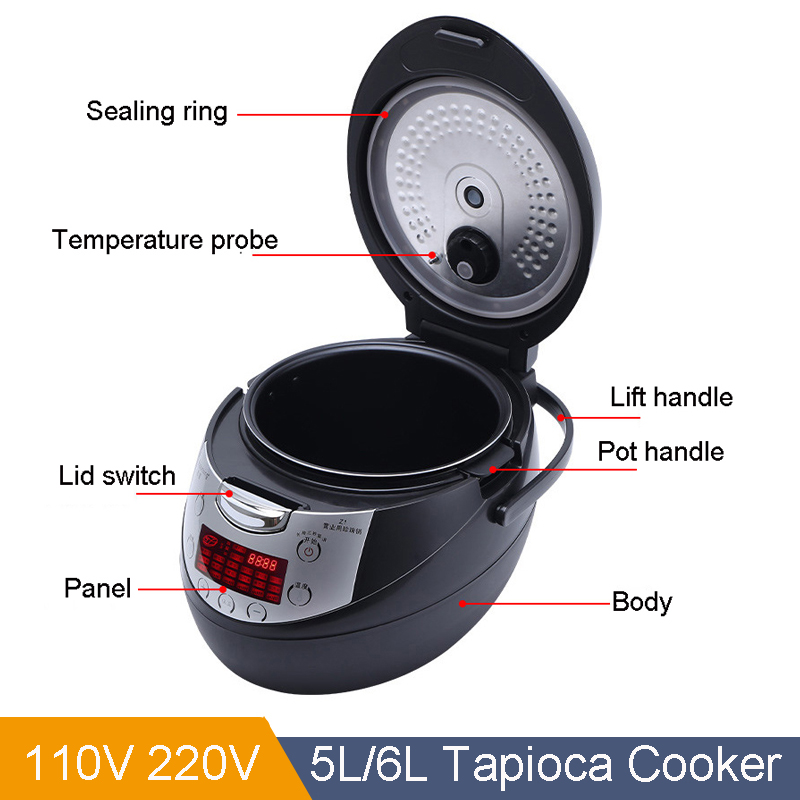 110V 220V 5L 6L 小さなバブルティーパール調理炊飯器機タピオカボール炊飯器ポットサゴ電気炊飯器