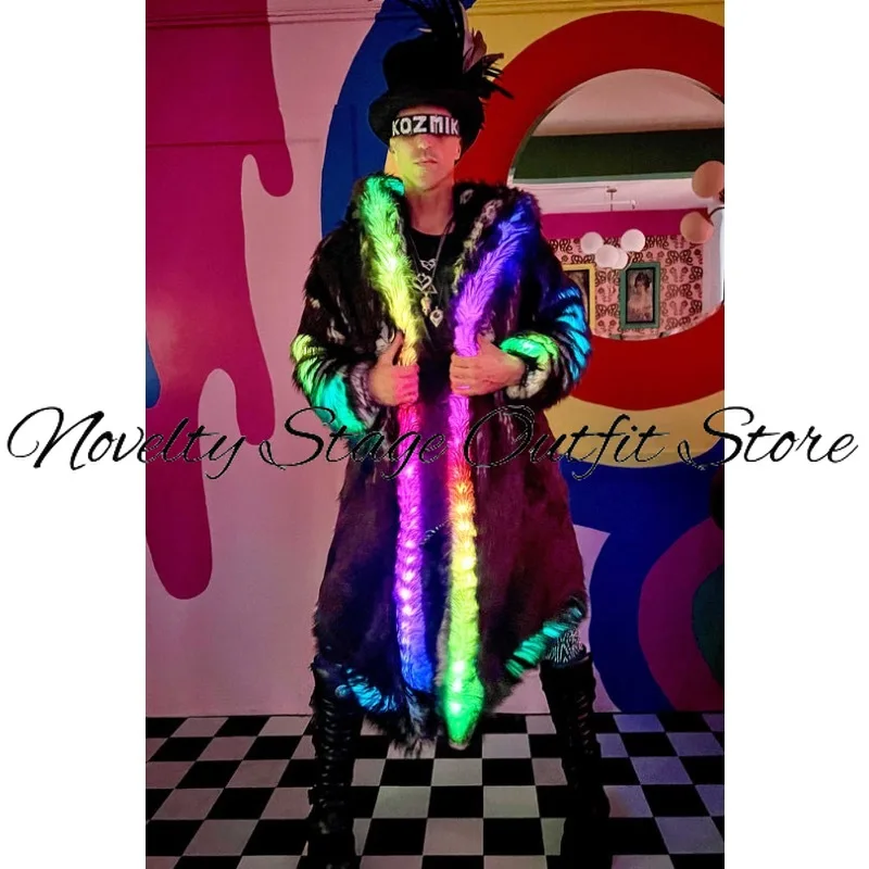 LED 毛皮のコート男性ナイトクラブ DJ 歌手発光パーカー服パーティー絶賛衣装ステージショー着用暖かい衣装 2026