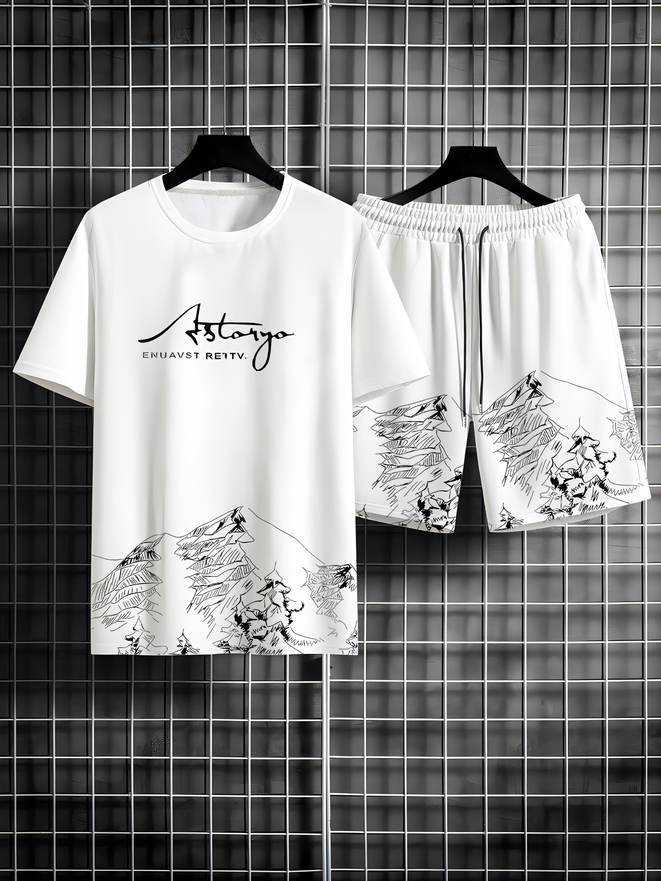 アイスバーグプリント夏半袖Tシャツセットメンズルーズフィットバスケットボールスポーツツーピースセット速乾性通気性カジュアルウェア