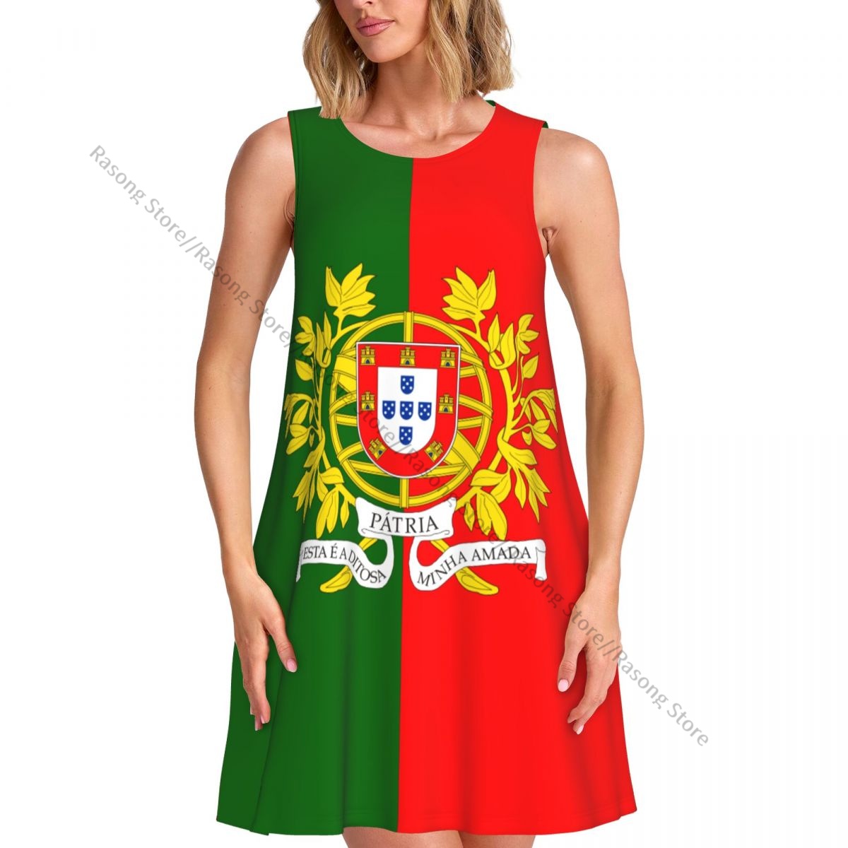 女性のドレスポルトガルの国旗夏カジュアル Tシャツビーチカバーアップタンクドレス