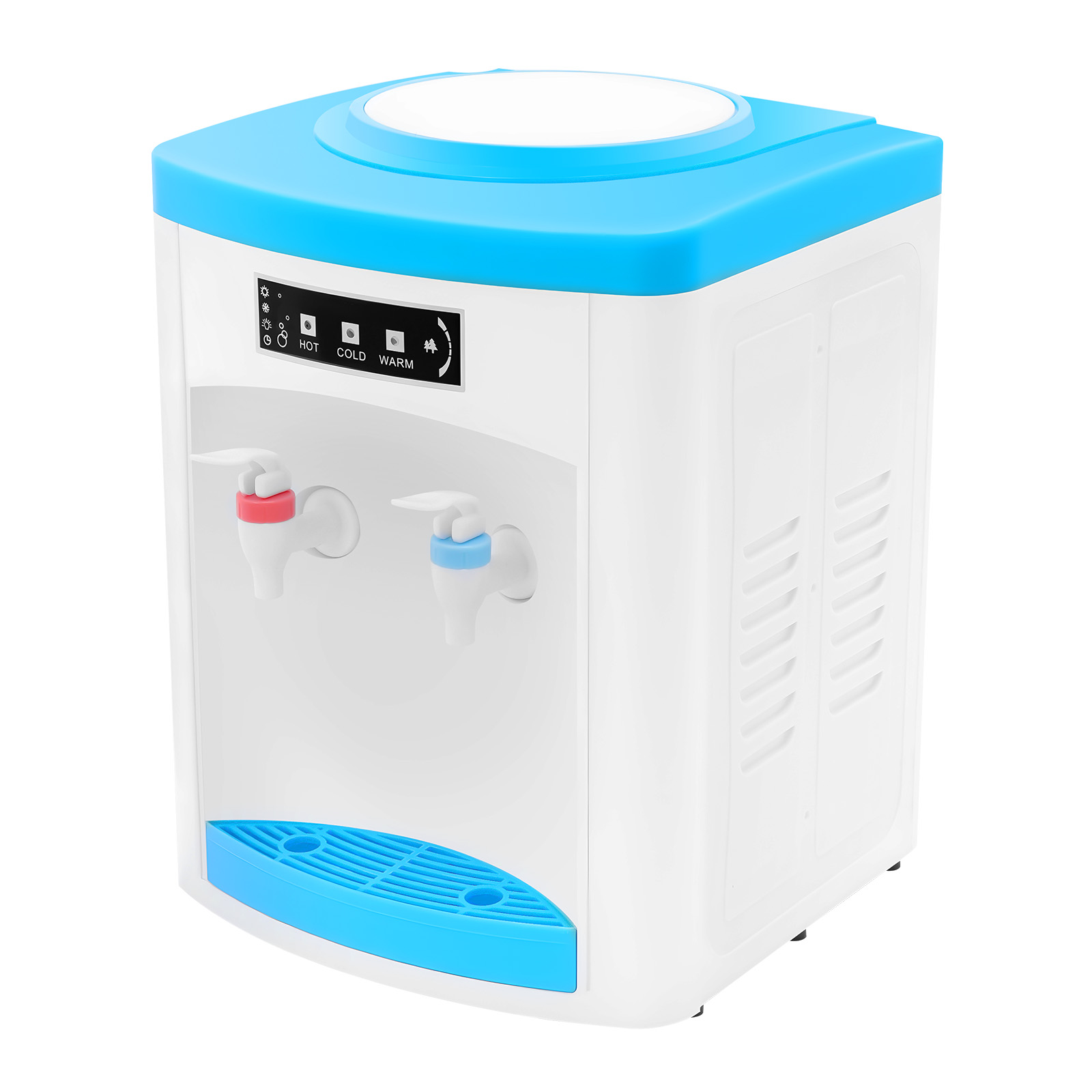 ホワイトブルートップローディング3温度ウォーターディスペンサーホットコールドノーマルウォータークーラー550W 110V USプラグPPステンレススチールデスクトップ自立型飲料機5L/Hホット0.7L/Hコールドフィット4.5-18.9L 1.1-4.9