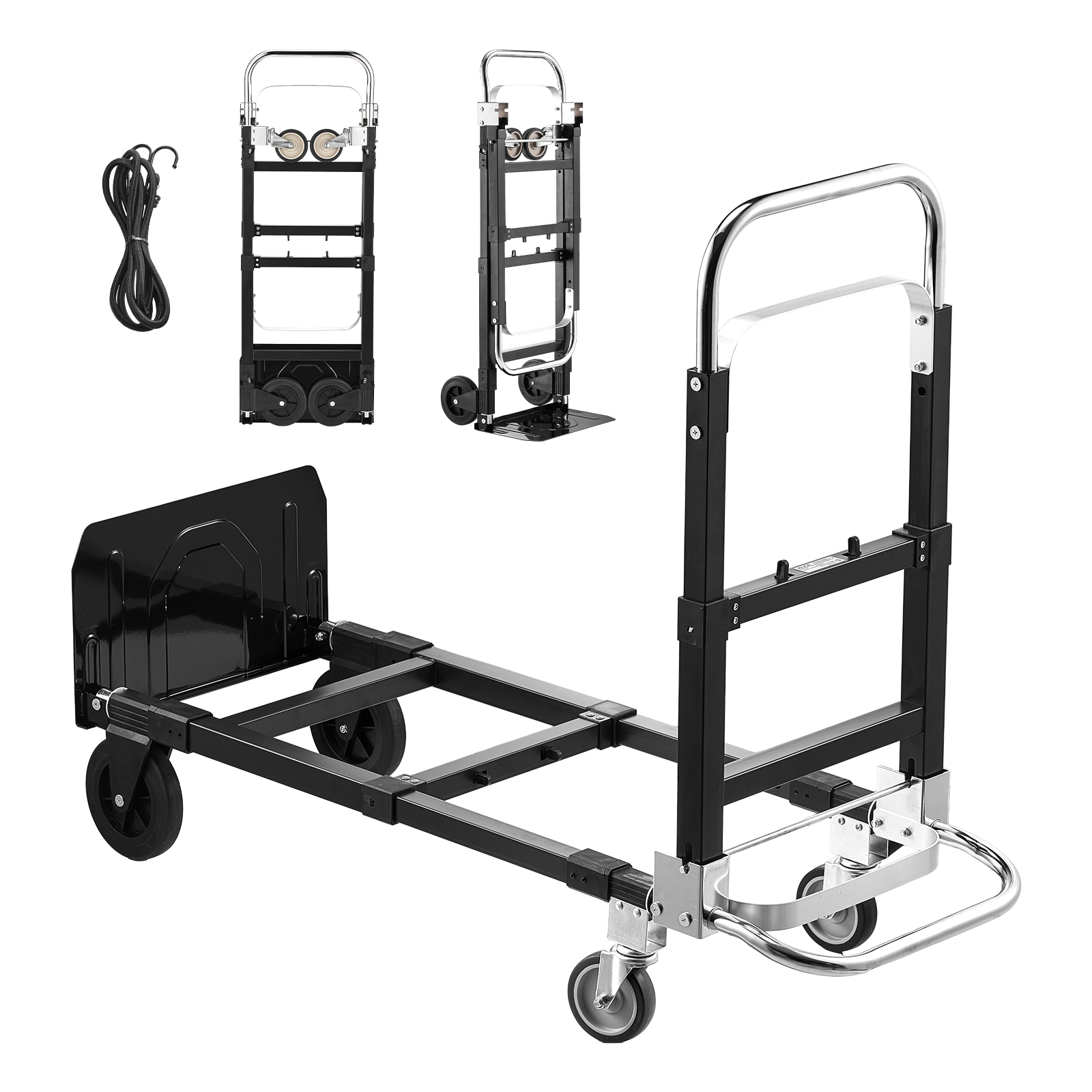 SucceBuy 2 in 1 折りたたみハンドトラック 500ポンドの耐荷重 4輪モード用 コンバーチブルハンドトラックドリー 引っ越し用ホイール付き