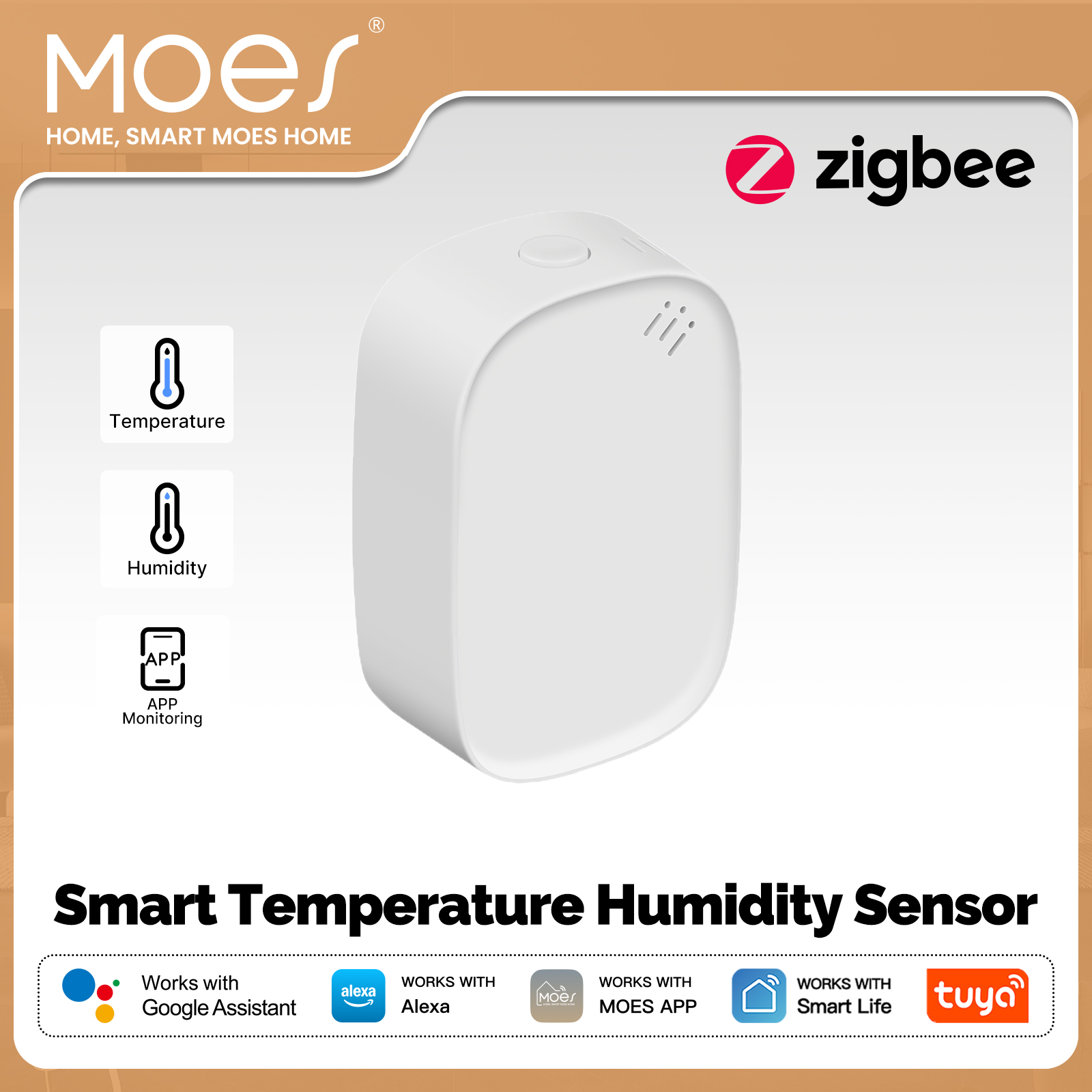MOES ZigBee 3.0 スマート湿度計ワイヤレス温度湿度センサー屋内 APP 制御スマートホームオートメーションは Alexa と連携