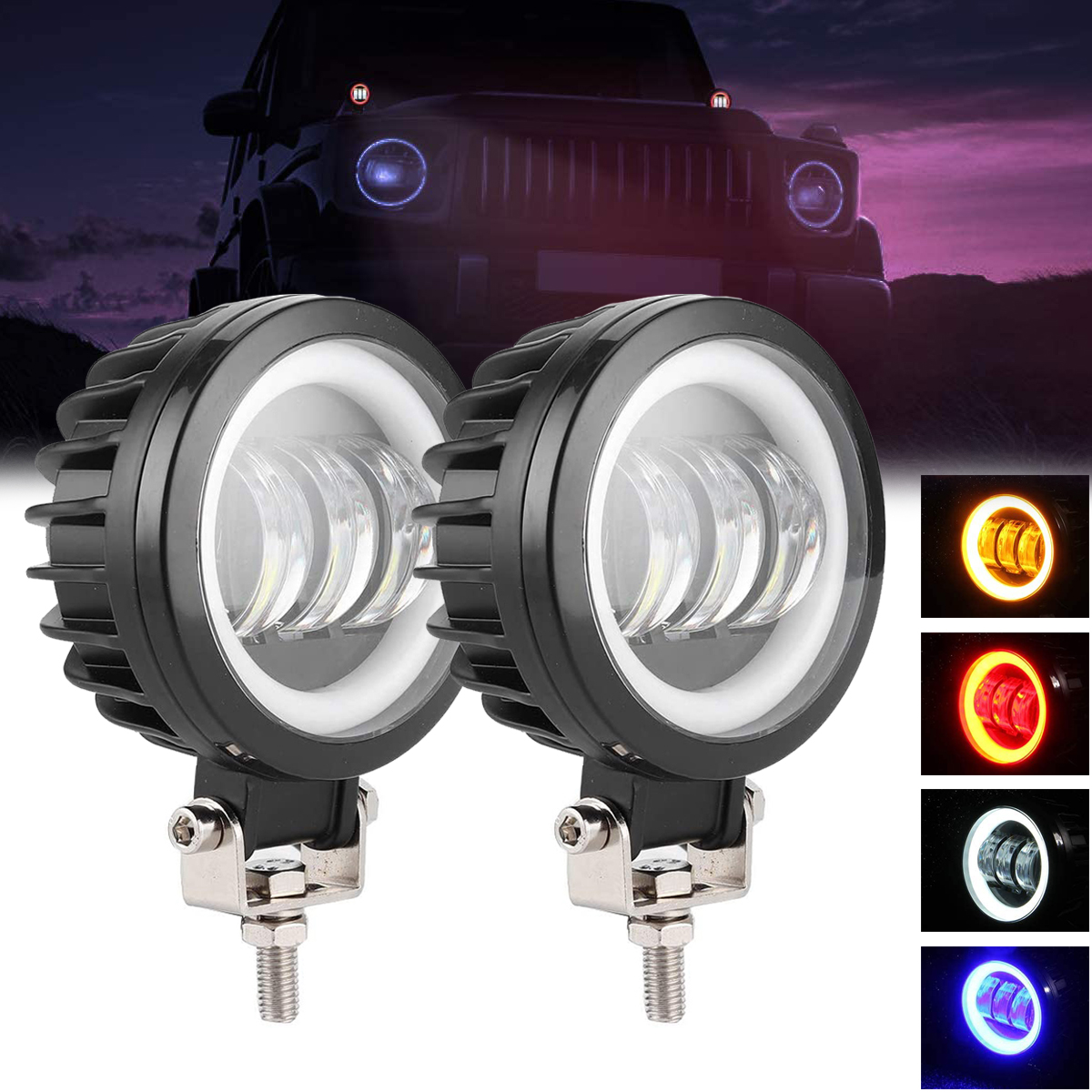 30 ワット LED ワークライトエンジェルアイハローリング 3.5 インチオートバイ SUV 車トラック 12V 24V ホワイト 6500K DRL オフロードドライビングランプヘッドライト