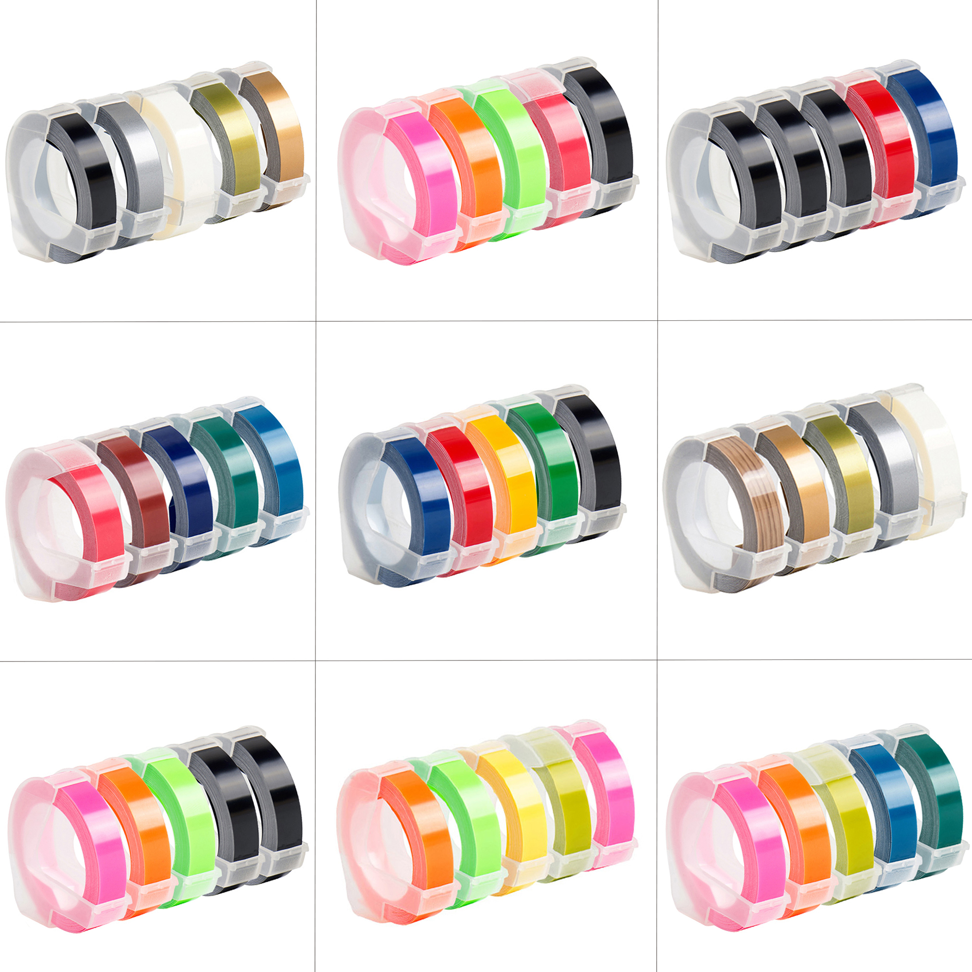 5 ロール 6/9/12 ミリメートル DYMO 3D エンボステーププラスチックリフィル DYMO 12695 オメガ Motex E101 1610 1880 ブラインドタイプライター