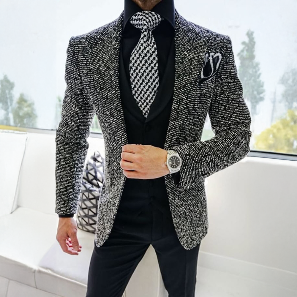 ファッショナブルなメンズスーツ 3 ピーススーツフォーマルビジネス作業服ブレザーパンツベスト結婚式新郎タキシードパーティーディナー衣装