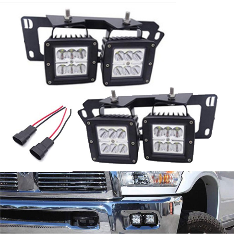 4X 3 インチ 18W LED フォグライトポッド 配線プラグとフォグランプ位置取り付けブラケット付き ダッジ 2010-2019 ラム 2500 3500 に適合