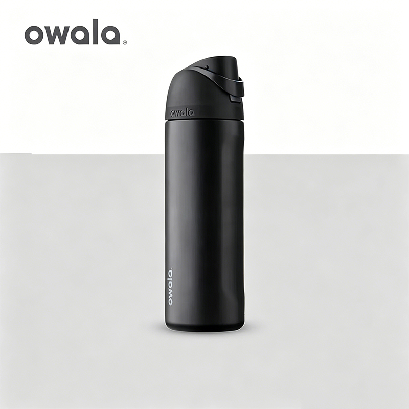 Owala ポータブルカップ、片手オープン蓋、大容量ウォーターカップ、ストローカップ、断熱カップ、710mL |とてもとても暗い