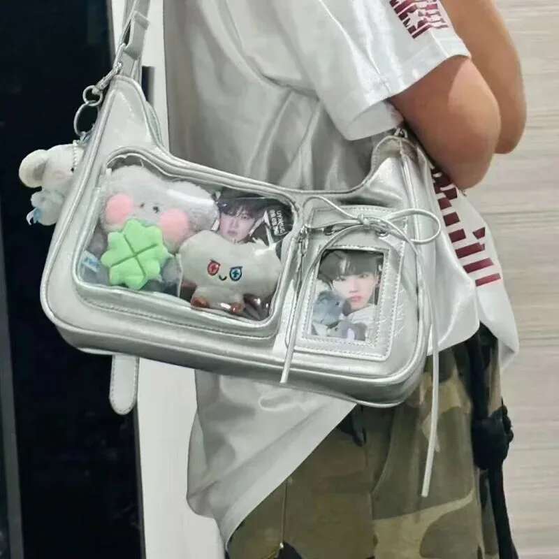 Y2k ファッション女性ショルダーバッグ JK Ita バッグ甘い女の子透明バッグ DIY ディスプレイクロスボディバッグかわいい脇の下バッグハンドバッグ財布