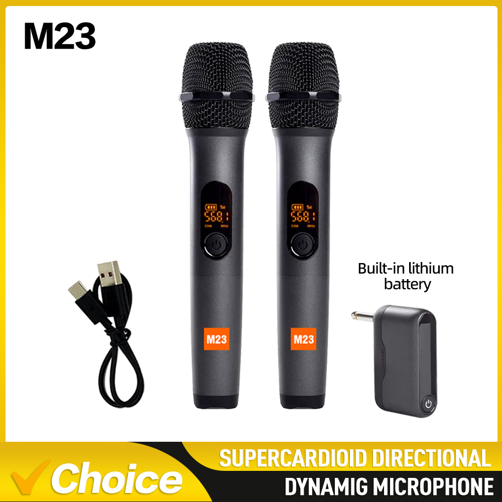 M23 UHF 2 チャンネルワイヤレスマイクシステム充電式レシーバーコードレスハンドヘルドマイク付きカラオケ教会パーティー DJ