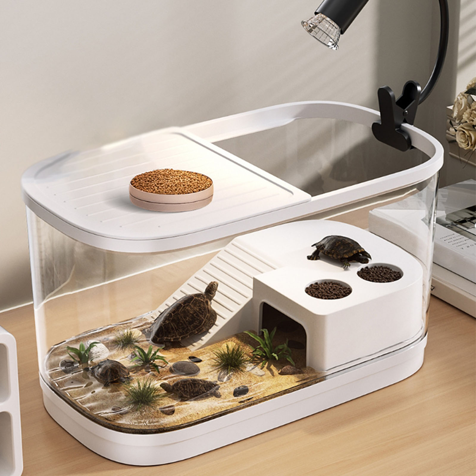 カメ水族館タンク スターターキット - 多機能バスキングスロープ付きカメの囲い 繁殖エリア 登山用品