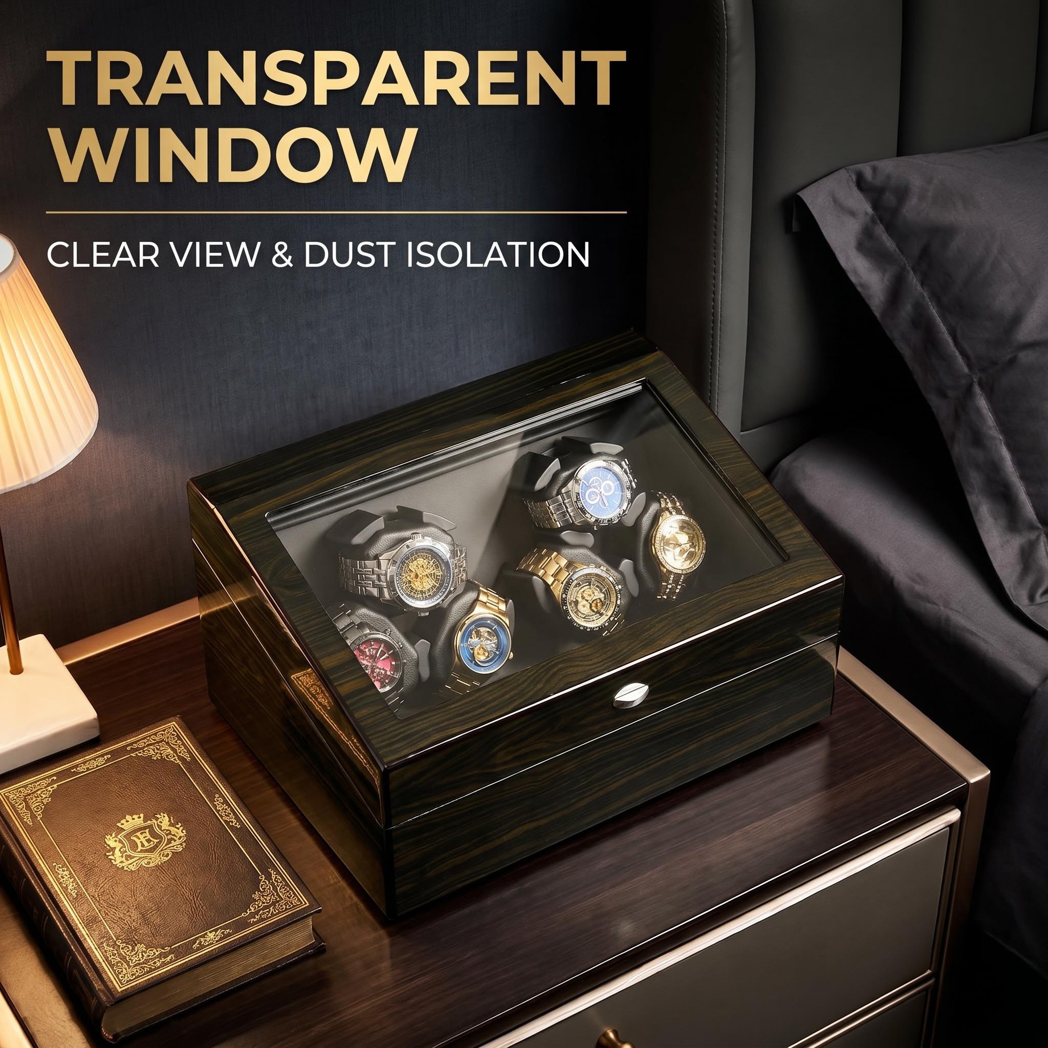 Premium 6+6 Slots Wooden Automatic Watch Winder  Ultra Quiet Brushless Motor  Independent TPD Adjustable