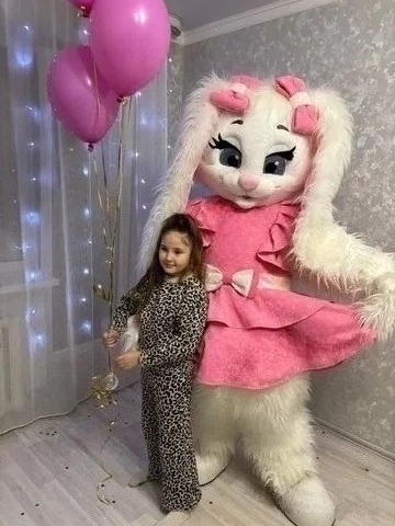 ピンクのドレスと長い髪の白ウサギ マスコット コスチューム アニメ コスプレ クリスマス ハロウィン 誕生日パーティー パフォーマンス