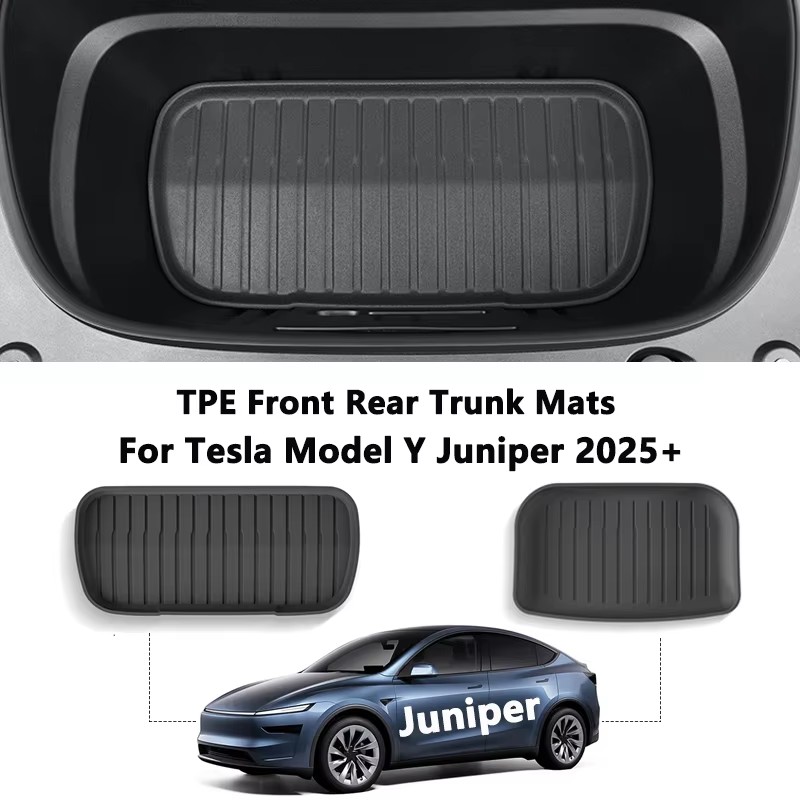 テスラモデル Y ジュニパー 2025 フロントリアトランクマット TPE 下部収納ボックスパッド保護カバーカーゴライナートランクトレイフロアマット