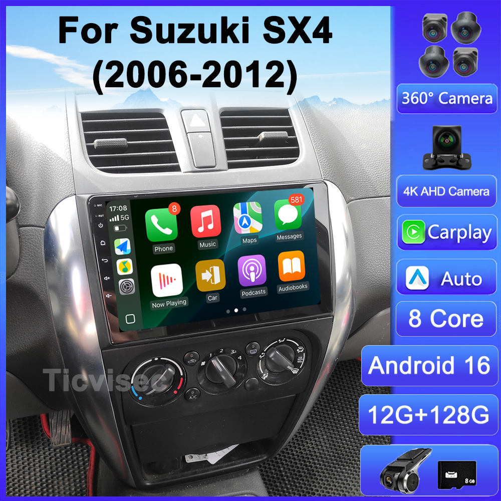 Android 16 Car Radio 4G+WIFI Carplay For Suzuki SX4 2006-2013 For Fiat Sedici 2005-2014 Car Multimedia GPS 2din autoradio