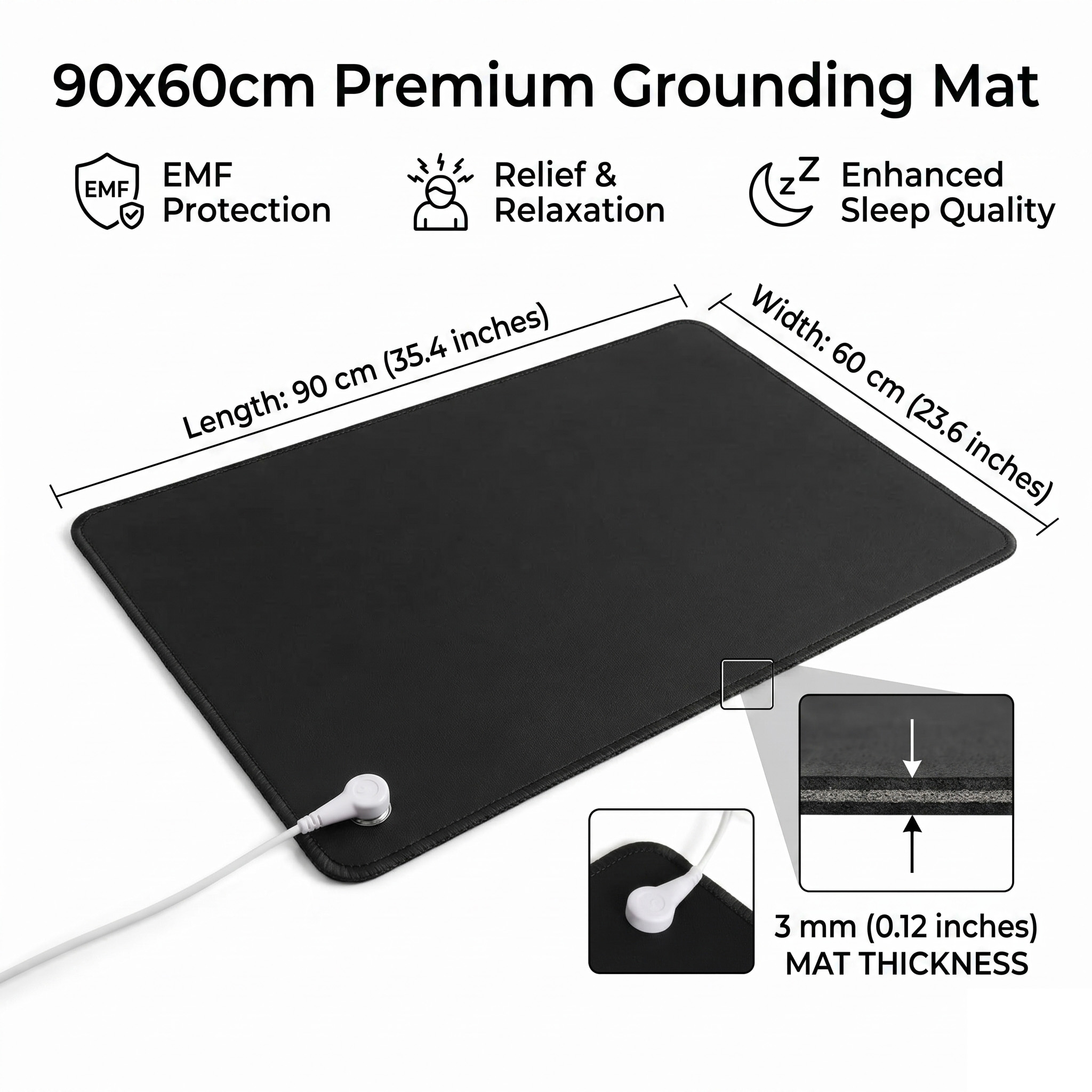 3 ミリメートル Pu レザー接地マットアーシングパッド帯電防止 ESD EMF 保護睡眠サポートデスクベッド床ヨガウェルネスツール 90x60cm