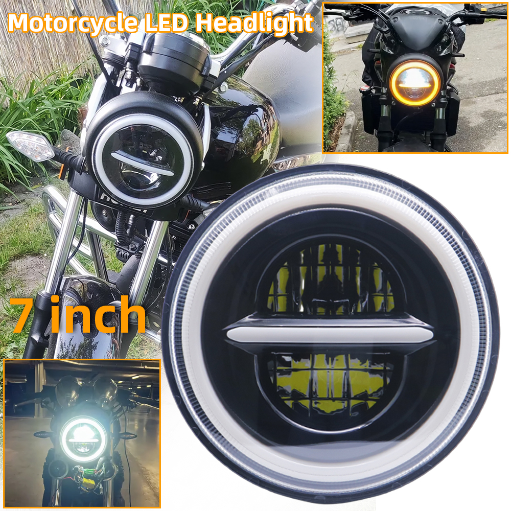 オートバイ 7 インチ LED ヘッドライトエンジェルアイズハローリング BMW R ナイン T ヤマハ XVS650A インディアンチーフテン LED ヘッドランプ