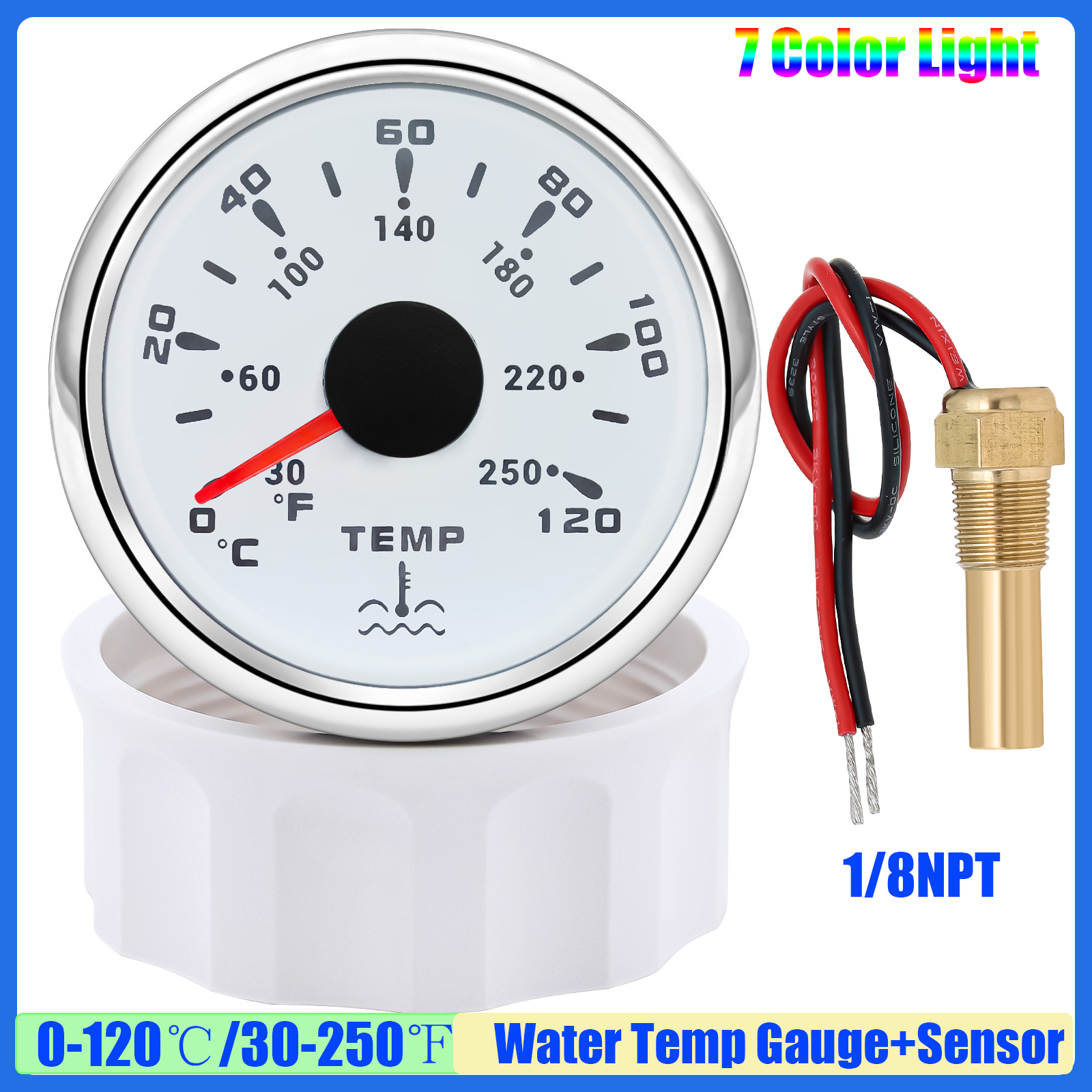 防水 52 ミリメートル水温計センサー 7 色 LED 0-120 ℃ 水温計自動車マリンヨット 12V24V カスタム