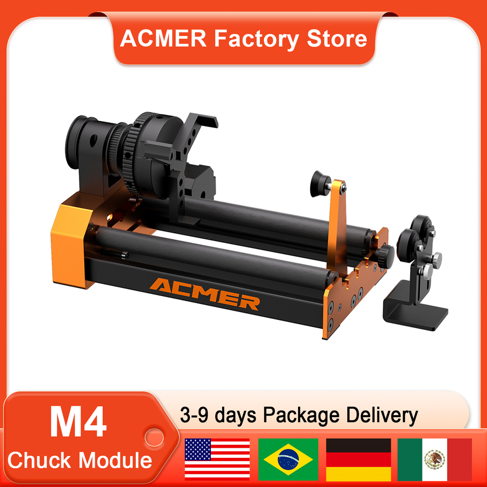 ACMER M4 レーザー彫刻ロータリーモジュール 4 軸ロータリー回転軸クランプ直径 4-64 ミリメートルアクセサリー曲面 3-顎