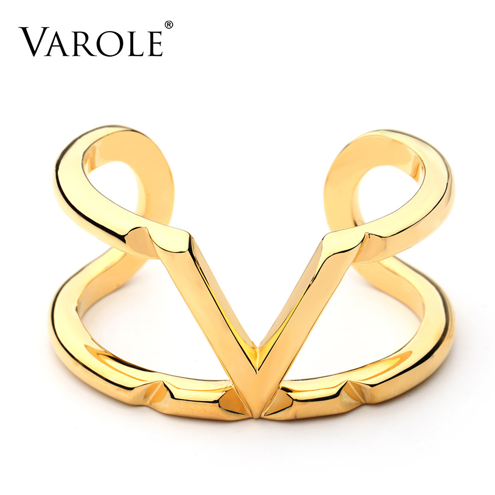 VAROLE ミニマリズム中空腕輪女性ゴールドカラーパンクアルファベット「V」ブレスレットパーティーファッションジュエリー