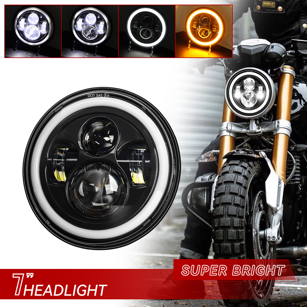 7 インチ LED ヘッドライト DRL ハローアングルアイズ LED ヘッドランプ 12V 24V 高低ターンシグナルハーレーモト Lada Niva オフロード 4x4